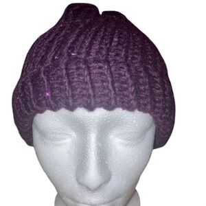 HANDMADE purple knit beanie hat with shimmer for adults